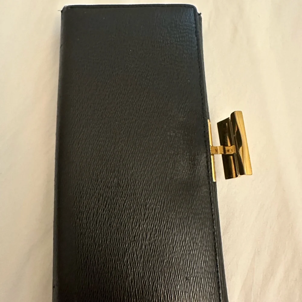 Salvatore Ferragamo Black Leather Wallet with Gold Hardware